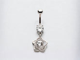 Silver Rose Flower Dangling Belly Button Ring, 14G Navel Ring